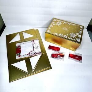 Set of 3 Gold and White Heavy Duty Collapsible Christmas Gift Boxes - NIP